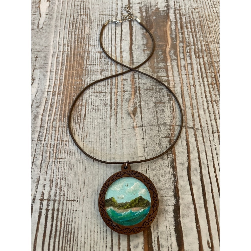 OCEAN WAVES Necklace Pendant Handmade Oil Painted Mini Art Mini Gift holiday Sea